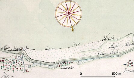 Historische Karte mit Darstellung des Deiches